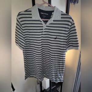 Nautica Men's Polo Shirt in Gray and Black Stripes Sz Small